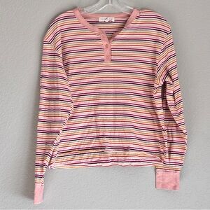 Cactus + Pearl Striped Long Sleeve Women’s Henley Top L